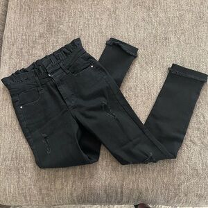 Paper bag black distressed jeans